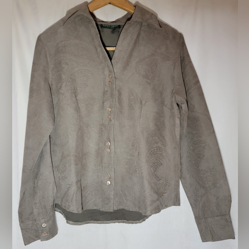LEMON GRASS STUDIO Women's  Vintage Faux Suede Button Up Long Sleeve Shirt MED